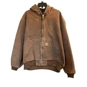 Carhartt Jacket Hooded J160 CHT Men's 2XL Vintage Y2K Brown Lined Bomber XXL‎